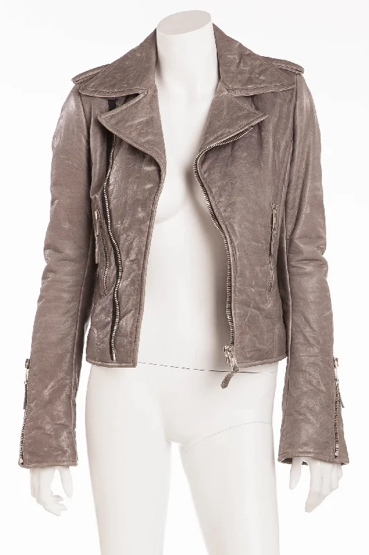 Women's Evening Wear Outfit Balenciaga - New Light Gray Leather Motorcycle Jacket - FR 40
