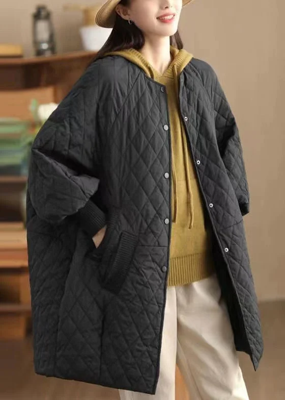 Classic Women's Apparel Loose Black O Neck Pockets Patchwork Fine Cotton Filled Coat Winter Classic Women's Apparel Loose Black O Neck Pockets Patchwork Fine Cotton Filled Coat Winter