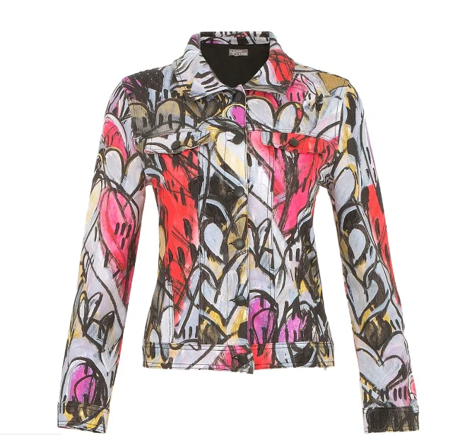 Women's Floral Print Outfit Dolcezza Watermelon Heart Soft Denim Jacket