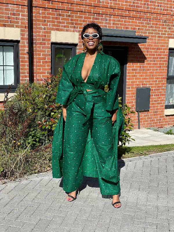 Women's Evening Clothes Goldy Ankara Kimono Jacket | Green African Print
