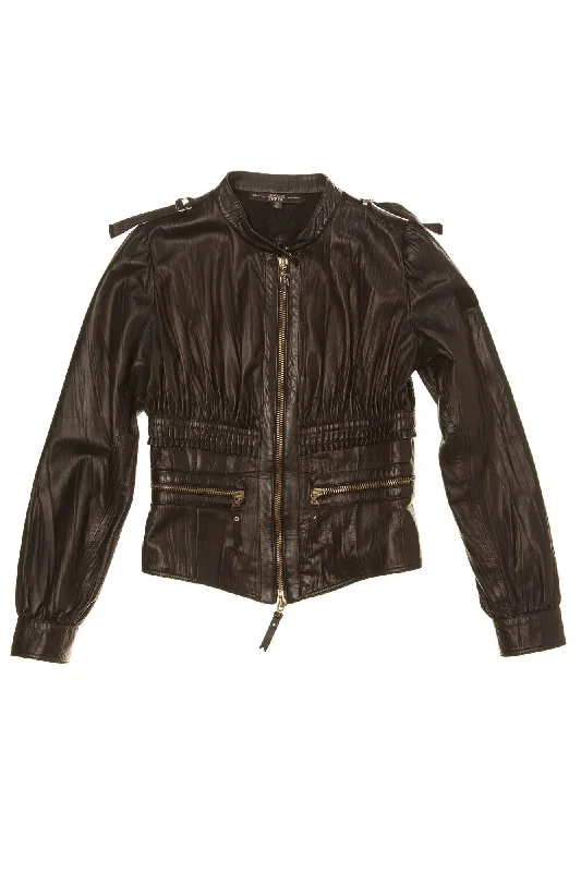 Sustainable Fashion Clothing For Women Gianfranco Ferre - Black Leather Zip Up Jacket - IT 40