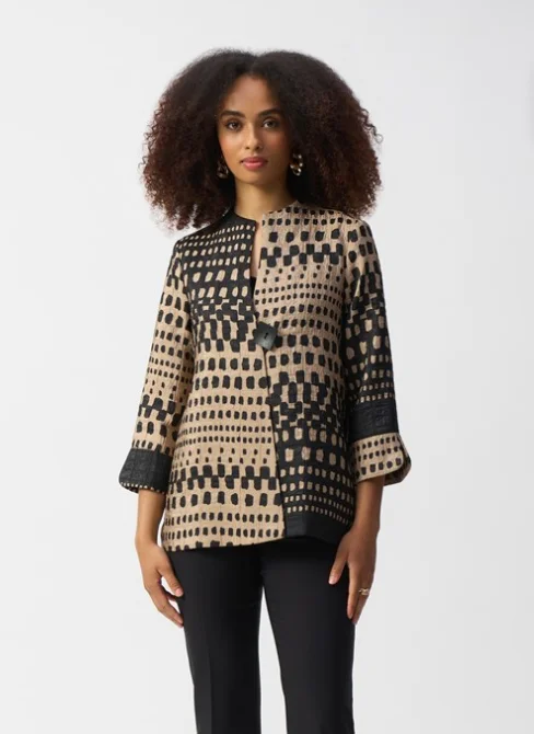 Unmissable Discounts On The Latest Fashion Trends Joseph Ribkoff Black/Tan Print One Button Jacket