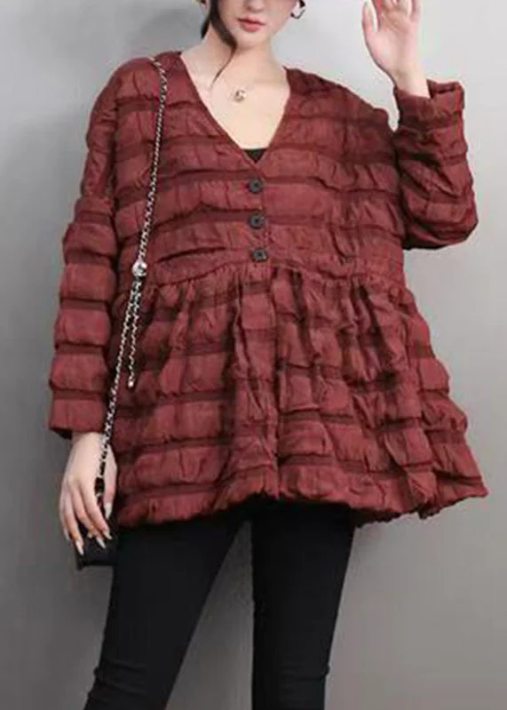 Women's Clothes For Special Occasions Red Wrinkled Button Womens Parka Winter