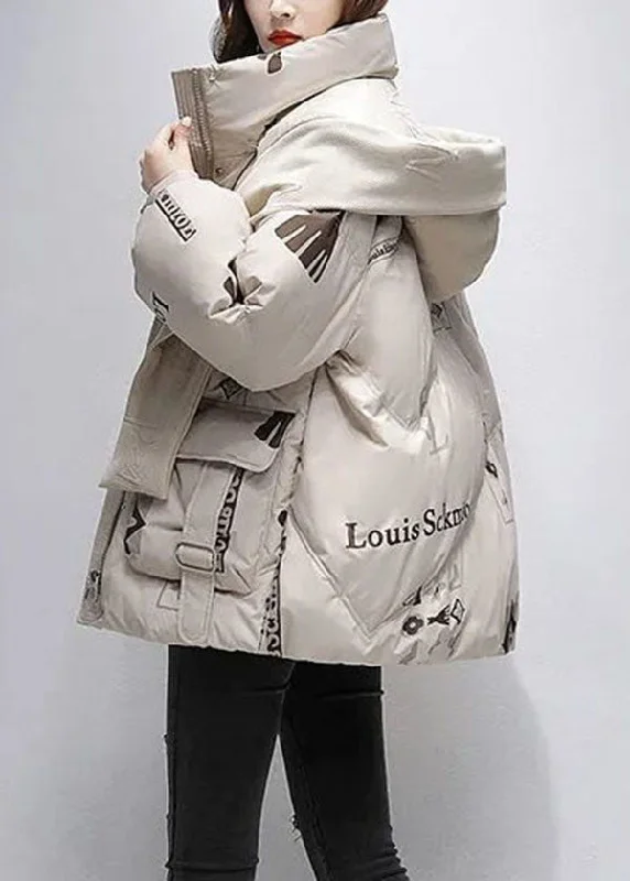 Women's Transitional Apparel Khaki Print Duck Down Puffer Jacket Hooded Oversized Winter Women's Transitional Apparel Khaki Print Duck Down Puffer Jacket Hooded Oversized Winter