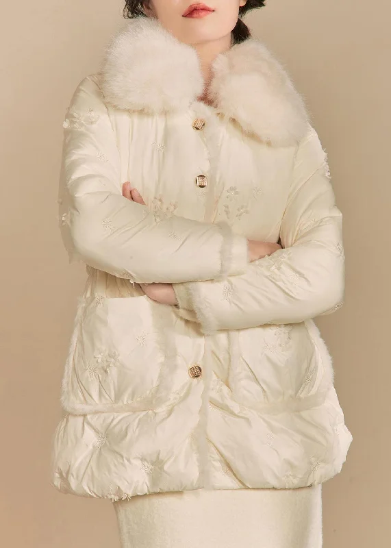 Modern Women's Outfit Elegant Beige Fur Collar Button Duck Down Puffer Coat Winter Modern Women's Outfit Elegant Beige Fur Collar Button Duck Down Puffer Coat Winter