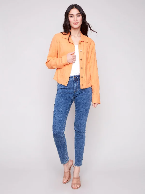 Stylish And Comfortable Clothing For Women Linen Blend Jacket - Papaya