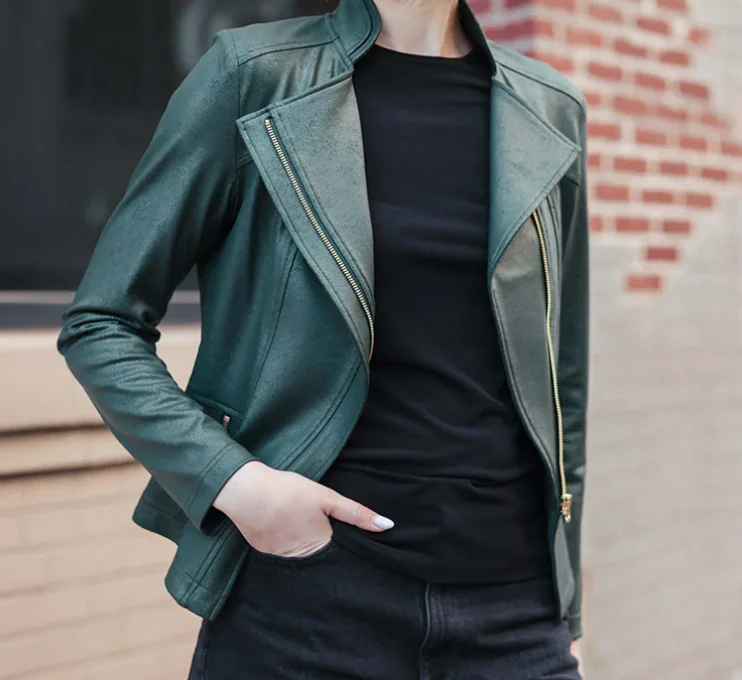 Seasonal Wardrobe Refresh – Shop Stylish Looks For Less Clara S Hunter Green Liquid Leather Zip Detail Jacket