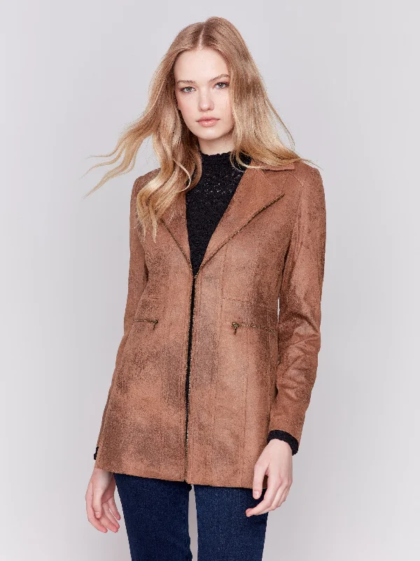 Trendy Clothing, Unbeatable Disco Long Vintage Faux Suede Jacket - Truffle