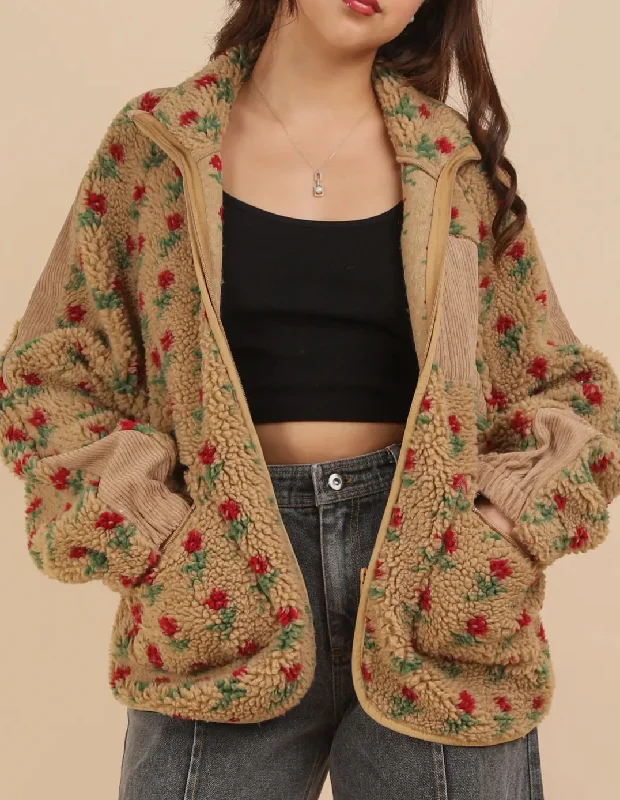 Women's Clothing Apparel Giselle Flower Sherpa Jacket