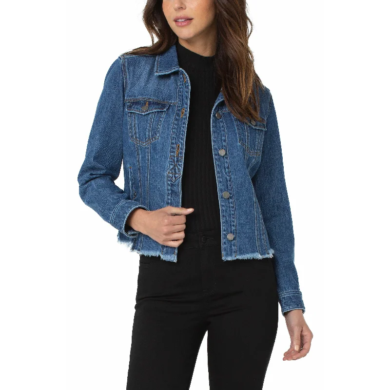 Women's Plus-Size Clothes Half Pocket Raw Hem Trucker