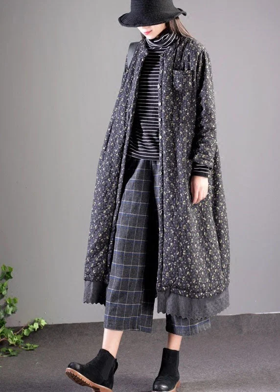 Women's Sports Apparel Vintage Black Lace Patchwork Fine Cotton Filled Winter Coats Lengthen Women's Sports Apparel Vintage Black Lace Patchwork Fine Cotton Filled Winter Coats Lengthen