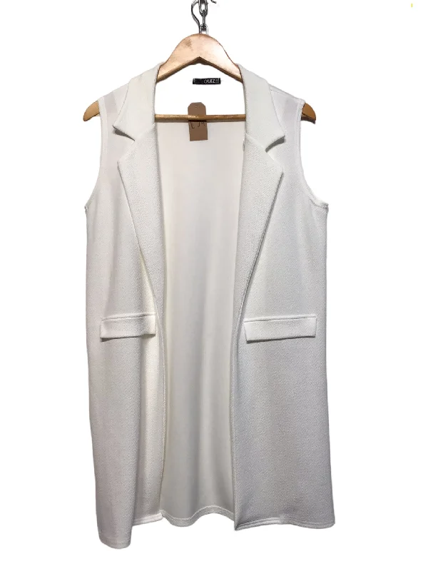 Women's High-Fashion Garments Quiz White Sleeveless Jacket (Size L)