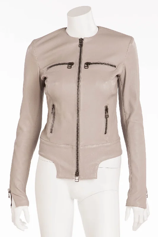 Women's Evening Wear Outfit Thomas Wylde - Light Beige Long Sleeve Leather Jacket - IT 40