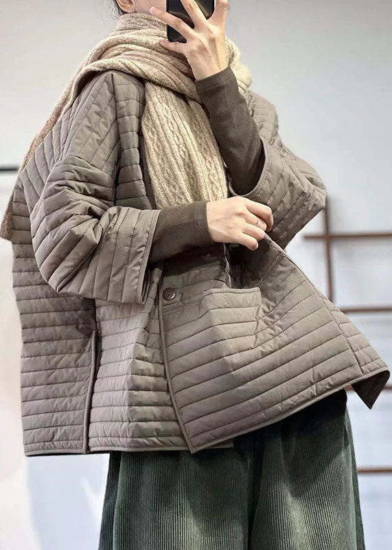 Women's Activewear Apparel Chocolate Loose Fine Cotton Filled Parkaer Single Breasted Side Open Winter Women's Activewear Apparel Chocolate Loose Fine Cotton Filled Parkaer Single Breasted Side Open Winter
