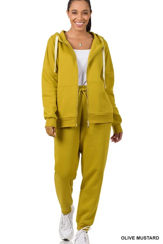 Sustainable Women's Clothing Zipper Hoodie Sweat Jacket & Sweat Pants Set