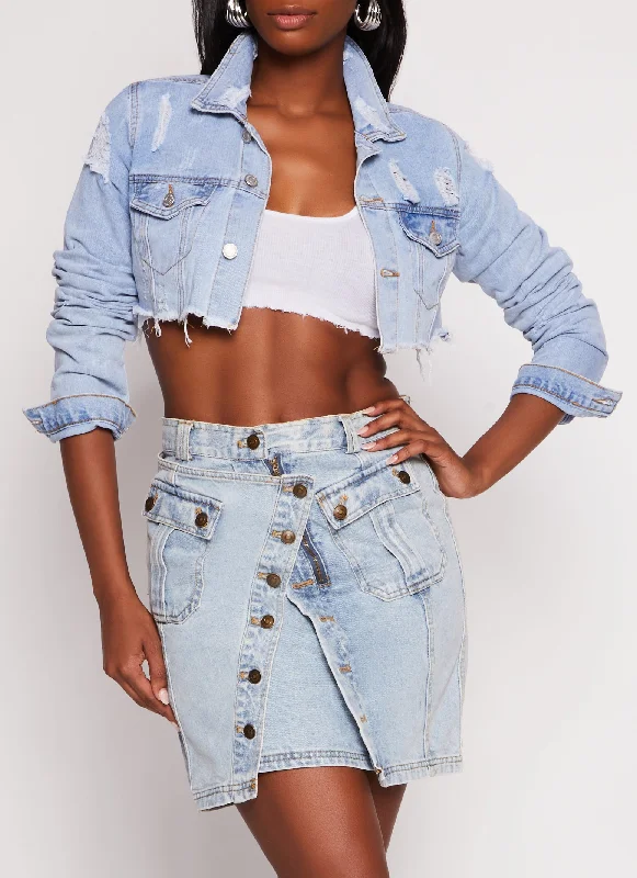 Timeless Women's Clothing Almost Famous Distressed Hem Jean Jacket