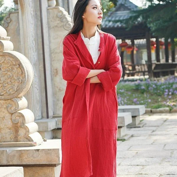 Trendy Outfits At Exclusive Discounts – Don't Miss Out New Vintage Trench Cotton Linen Coats Button Women Cloths Pockets Chinese Style Solid Color Women Trench