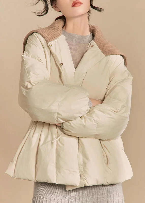 Fashionable Women's Outfit Loose White Button Knit Patchwork Parkas Winter