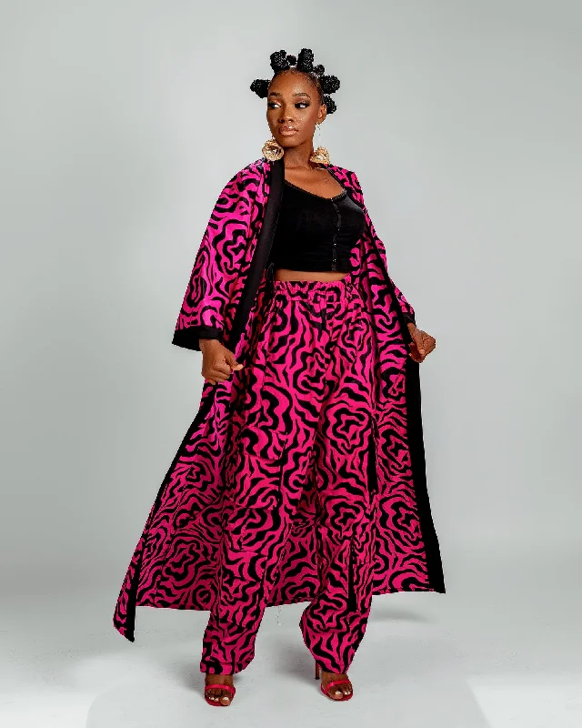Women's Clothes For The Office Jolene Long Kimono Jacket | Pink and Black Print