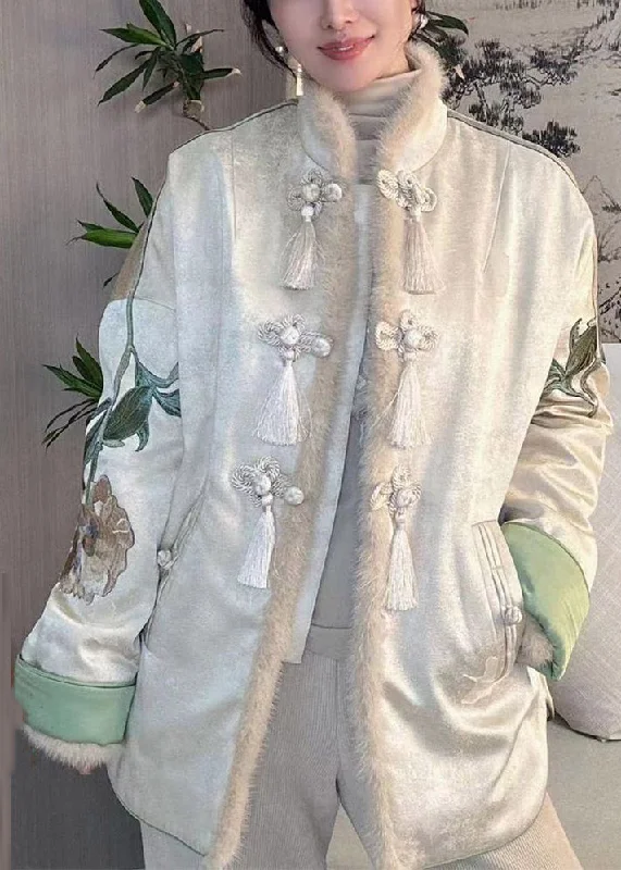 High-End Fashion, Low-End Prices – Don't Miss Out Art Beige Stand Collar Button Patchwork Parkas Winter