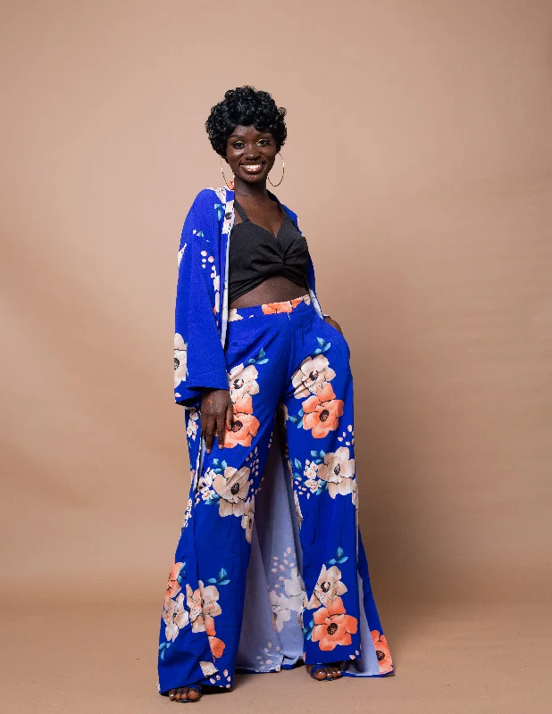 Women's Athletic Outfit Anie Long Kimono Jacket | Blue Floral Print