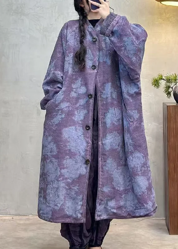 Women's Holiday Apparel Vintage Purple Pockets Tie Dye Fine Cotton Filled Coat Winter Women's Holiday Apparel Vintage Purple Pockets Tie Dye Fine Cotton Filled Coat Winter