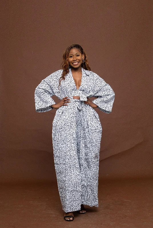 Stylish Women's Clothing Ginny Ankara Kimono Jacket | White and Black African Print