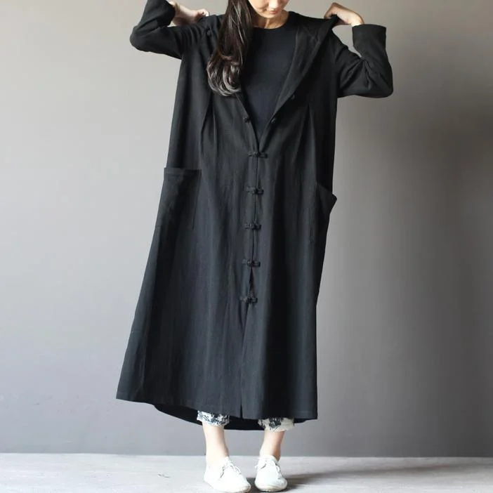 Women's Vintage Garments black linen cardigan dress plus size long maxi coat summer linen clothing Women's Vintage Garments black linen cardigan dress plus size long maxi coat summer linen clothing