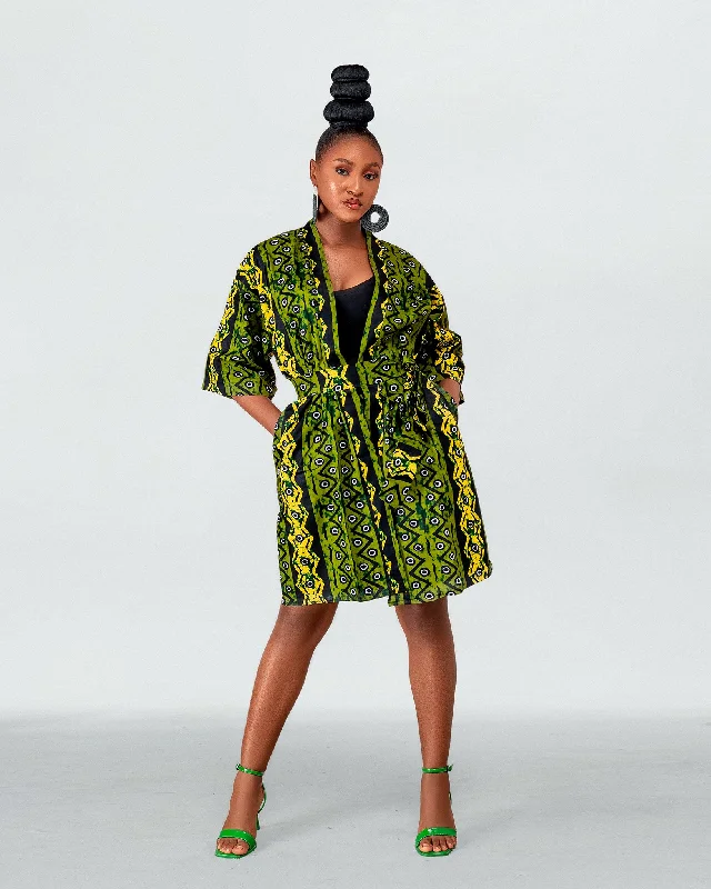 Women's Clothes And Apparel Freky Ankara Kimono Jacket | Green African Print