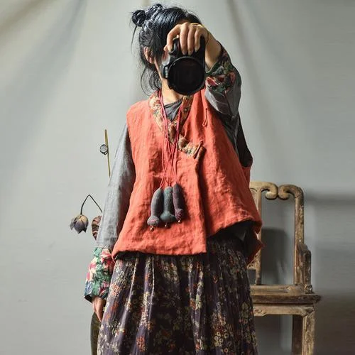 Women's Contemporary Apparel Women Loose Retro Linen Patchwork Padded Vests Top Waistcoat Women's Contemporary Apparel Women Loose Retro Linen Patchwork Padded Vests Top Waistcoat
