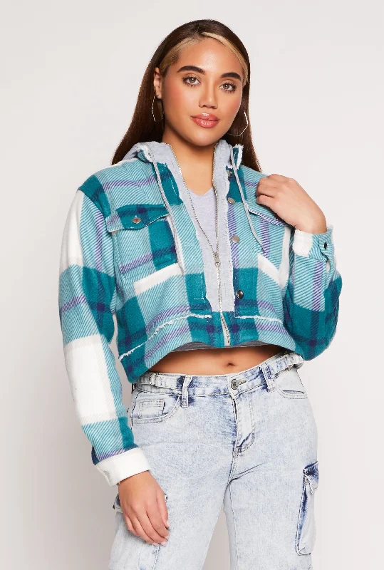 Women's High-Fashion Outfit Plaid Sherpa Lined Hooded Jacket