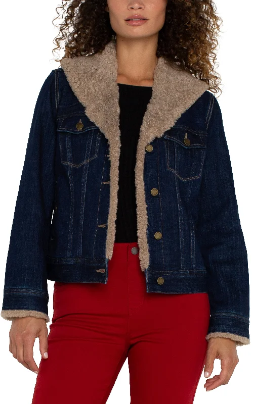 Women's Trendy Casual Outfit Sherpa Collar Trucker Jacket
