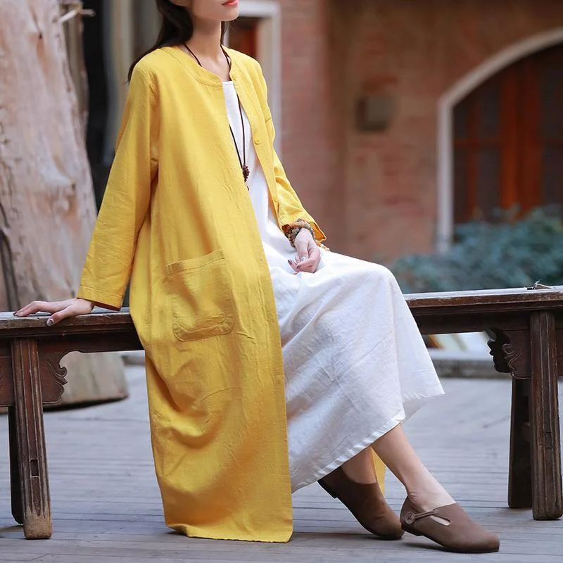 Women's Clothing For Travel Cotton Linen Women Long Trench Spring Summer Long Sleeve Pocket Solid Linen Trench Coats Women's Clothing For Travel Cotton Linen Women Long Trench Spring Summer Long Sleeve Pocket Solid Linen Trench Coats
