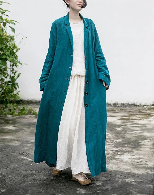 Women's High-End Clothing Women Vintage Cotton Linen Trench Bandage Coats Button Long Sleeve