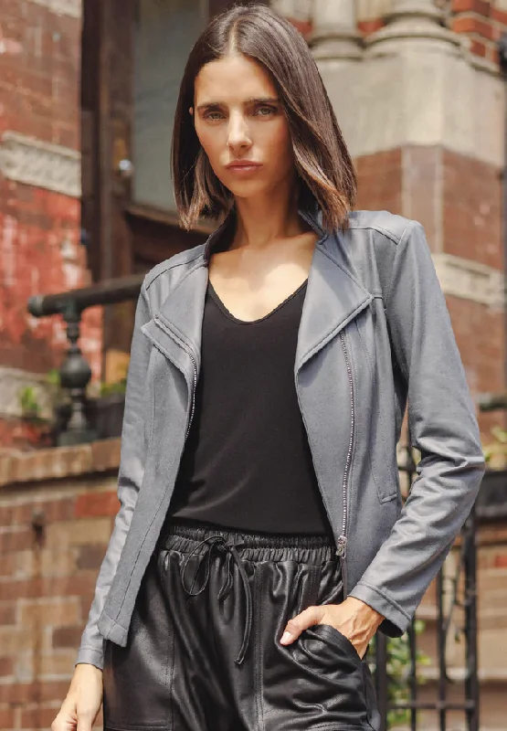 Clearance Event – Grab Stylish Outfits Before They're Gone Clara S Charcoal Liquid Leather Jacket W/ Hem Zip Detail Clearance Event – Grab Stylish Outfits Before They're Gone Clara S Charcoal Liquid Leather Jacket W/ Hem Zip Detail