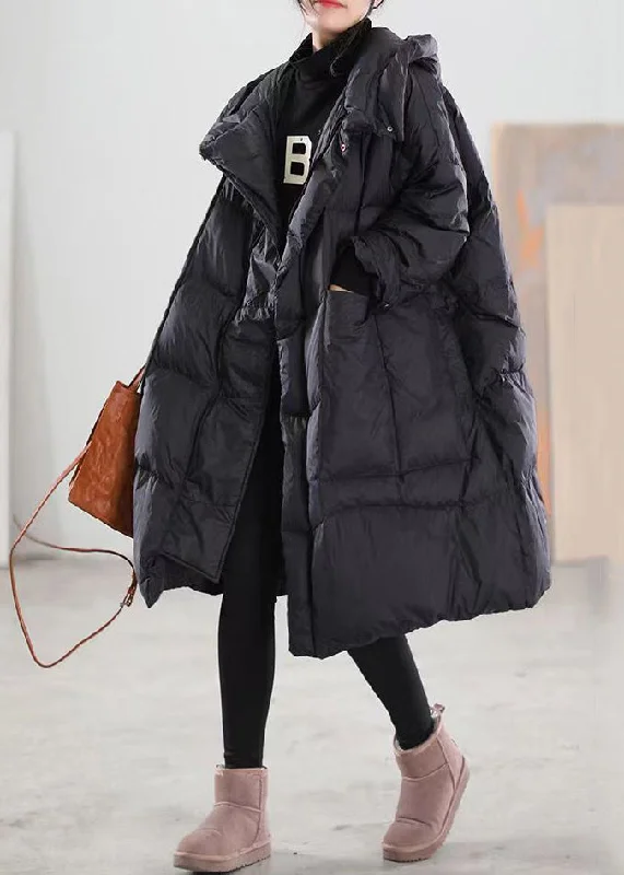 Women's Clothing For Outdoor Events Plus Size Black Hooded Pockets Patchwork Duck Down Coat Winter