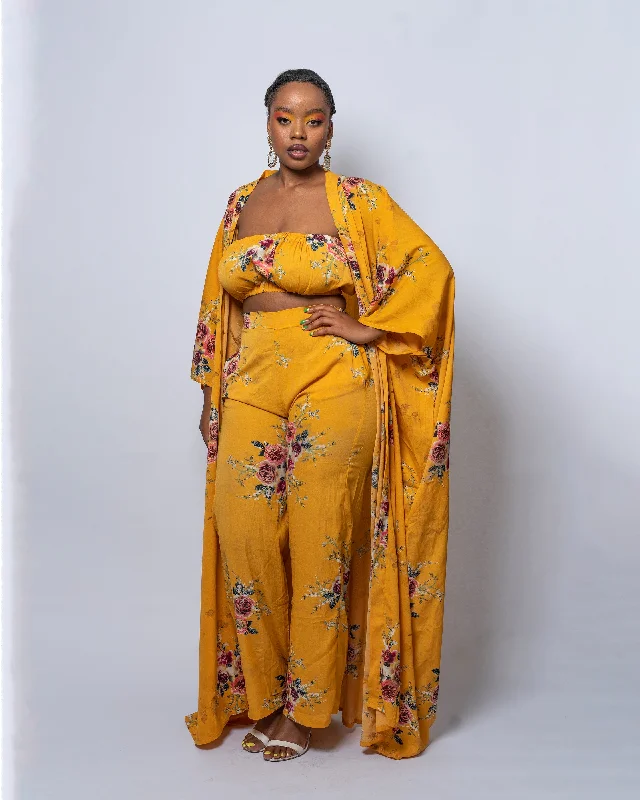 Women's Transitional Apparel Gaby Yellow Floral Kimono Jacket
