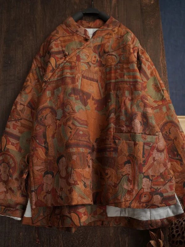 Women's Clothing Sets Women Ethnic Winter Flower Print Linen Padded Coat