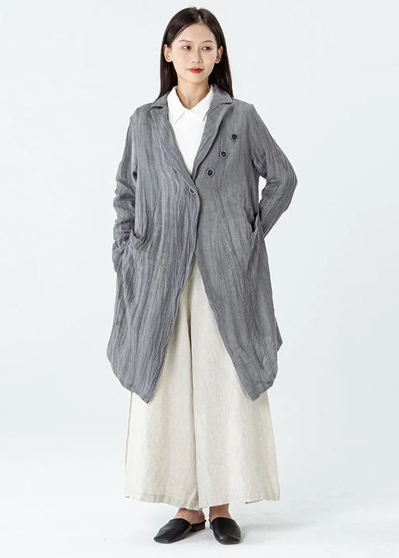 Women's High-Fashion Outfit Comfy Linen Comfy Long Sleeve Pleated Pocket Coat