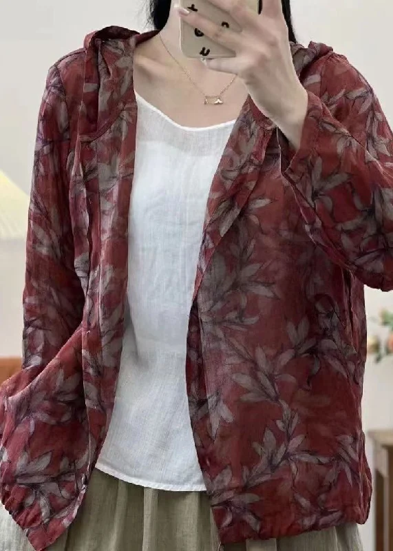 Seasonal Clearance Sale – Big Savings On Trendy Looks Style Wine Red Hooded Print Lace Up Linen Coats Fall Seasonal Clearance Sale – Big Savings On Trendy Looks Style Wine Red Hooded Print Lace Up Linen Coats Fall