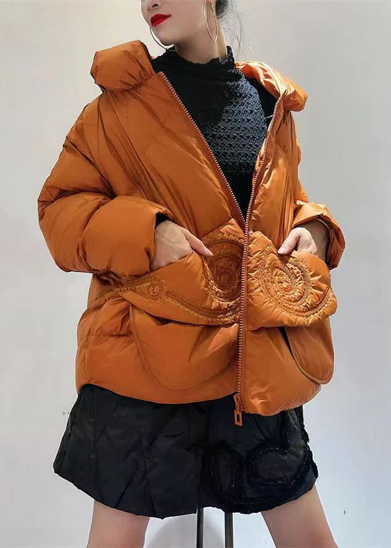 Charming Women's Clothes For Special Events Chic Orange Zip Up Pockets Patchwork Duck Down Down Coats Winter Charming Women's Clothes For Special Events Chic Orange Zip Up Pockets Patchwork Duck Down Down Coats Winter