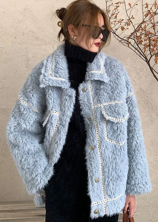 Best-Selling Outfits Now At Exclusive Promotional Prices French Blue Button Faux Fur Winter Casual Coat