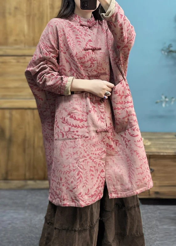Stylish Outerwear Clothes For Women Loose Pink Button Pockets Linen Coat Long Sleeve Stylish Outerwear Clothes For Women Loose Pink Button Pockets Linen Coat Long Sleeve