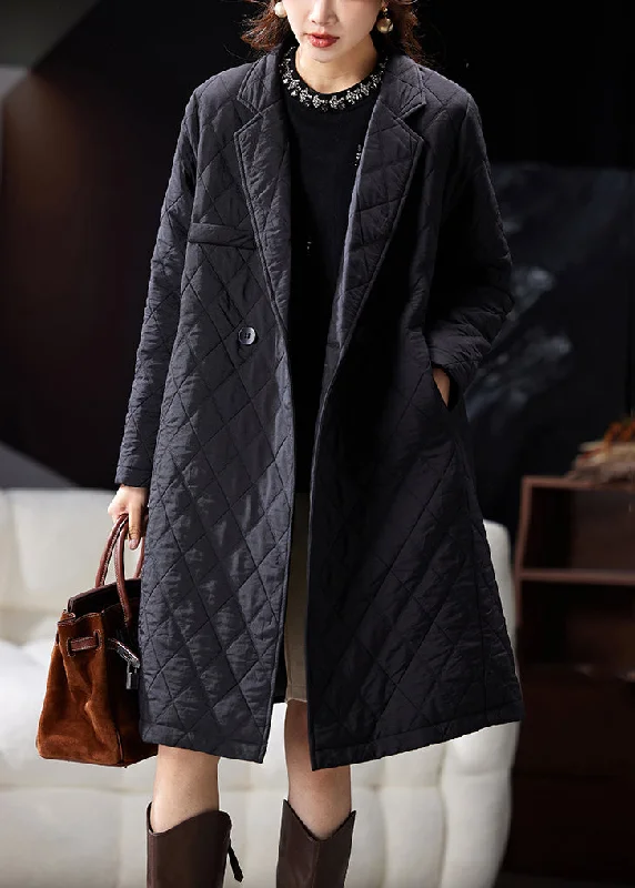 Fashionable Women's Clothes New Black Peter Pan Collar Pockets Parkas Winter