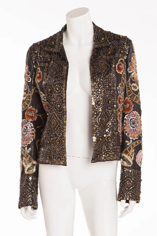 Stylish Fashion At Unbeatable Prices – Shop Oscar De La Renta - Hand Sewn Embroidered Sequence, Beads, Metal, and Tiger Eye Stone Jacket - US 6