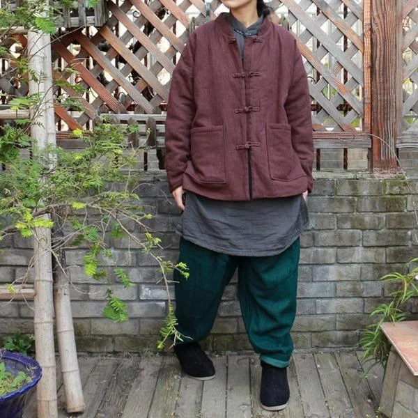 Timeless Women's Clothes New Vintage Solid Color Cotton Linen Double Pockets Coats Timeless Women's Clothes New Vintage Solid Color Cotton Linen Double Pockets Coats