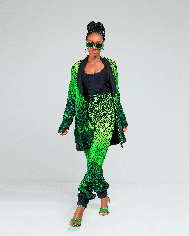 Casual Outfit For Women Ene Ankara Long Jacket | Green African Print