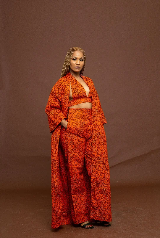Women's Comfortable Clothes For Weekends Gelly Ankara Long Kimono Jacket | Orange African Print