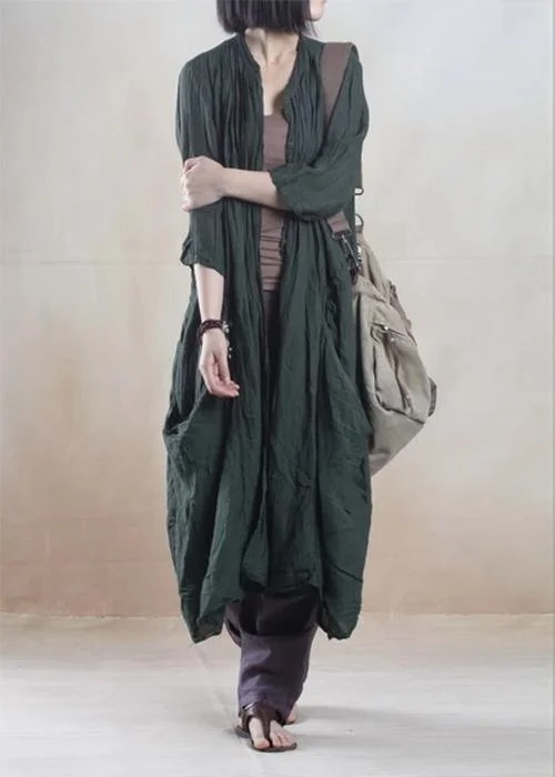 Women's Stylish Professional Garments Dark Green Oversize Summer Linen Cardign Coat Long Women Coat Linen Sundress Women's Stylish Professional Garments Dark Green Oversize Summer Linen Cardign Coat Long Women Coat Linen Sundress