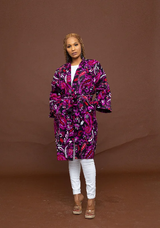Casual Chic Clothing For Women Lina Ankara Kimono Jacket | Purple Multicolored African Print